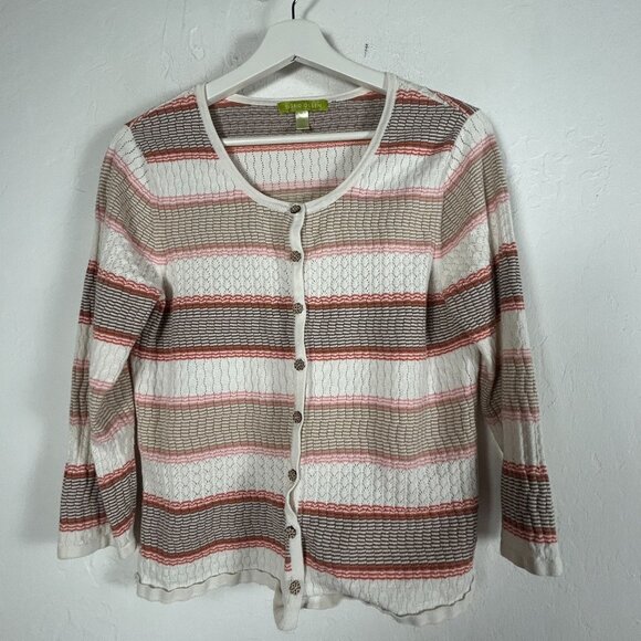 Sigrid Olsen Womens Button-Front Striped Cardigan Sweater Medium Lightweight - Picture 1 of 7